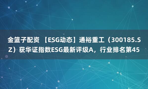 金篮子配资 【ESG动态】通裕重工（300185.SZ）获华证指数ESG最新评级A，行业排名第45
